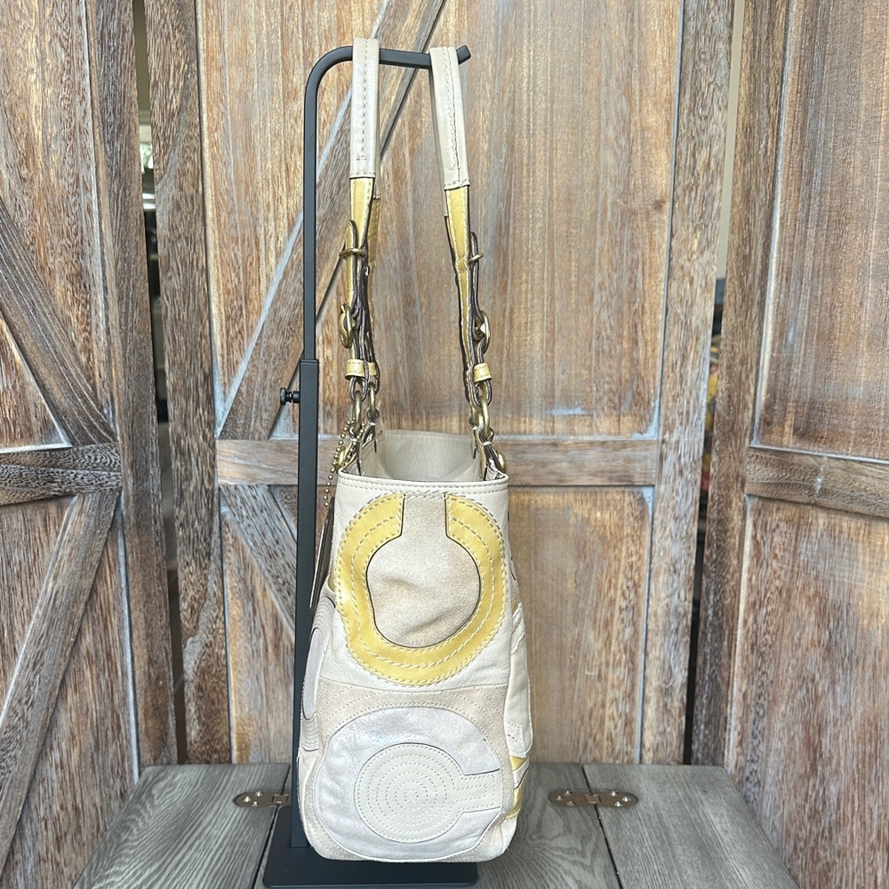 Coach 15748 Mia Inlaid Natural Multicolor Paten Leather Suede Tote Shoulder Bag - Picture 4 of 16